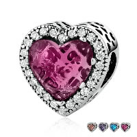 Thailand Sterling Sølv European Bead, med Glas, Heart, forskellig emballage stil for valg & uden trold & med cubic zirconia & facetteret, flere farver til valg, 12x12x12mm, Hole:Ca. 4.5mm, Solgt af PC