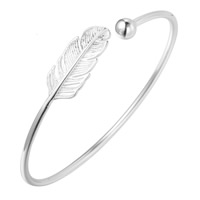 Mässing Manschett Armring, Leaf, äkta silver plated, för kvinna, leda & kadmiumfri, 23mm, Innerdiameter:Ca 60mm, Längd Ca 7 inch, Säljs av PC