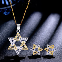 Socraigh Jewelry Cruach Dhosmálta Rhinestone, earring & muince, práis iar earring, le 1.96 lnch slabhra extender, Star of David, plátáilte, slabhra Oval & do bhean & le rhinestone, dathanna níos mó le haghaidh rogha, nicil, luaidhe & caidmiam saor in aisce, 17x17mm, 32x32mm, Fad Thart 17.7 Inse, Díolta De réir Socraigh