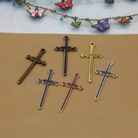 Mässing Cross hängen, plated, fler färger för val, nickel, bly och kadmium gratis, 40x17mm, Hål:Ca 1.5mm, 50PC/Bag, Säljs av Bag