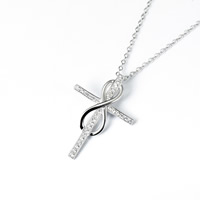 Kubický zirkon Micro vydláždit Sterling Silver náhrdelník, 925 Sterling Silver, Zabalené Cross, oválný řetězu & micro vydláždit kubické zirkony & pro ženy, 18.2x26.3mm, 1.2mm, Prodáno za Cca 18 inch Strand