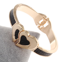 metal Brazalete, con Cuero de PU, Corazón, chapado en color dorado, para mujer, libre de níquel, plomo & cadmio, 57x56x17mm, diámetro interior:aproximado 49mm, longitud aproximado 6 Inch, Vendido por UD