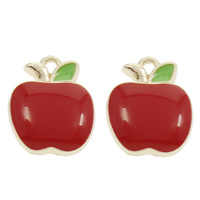 Zinc Alloy Fruit Μενταγιόν Shape, Κράμα ψευδάργυρου, Μήλο, χρώμα επίχρυσο, σμάλτο, μόλυβδο \x26amp; κάδμιο ελεύθεροι, 11.50x14.50x3mm, Τρύπα:Περίπου 1.5mm, 100PCs/τσάντα, Sold Με τσάντα