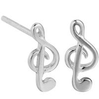 Mässing Stud Örhänge, Music Note, äkta silver plated, för kvinna, leda & kadmiumfri, 9.2x4.1mm, Säljs av Par