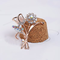 Strass Broche, Zinc Alloy, met Cats Eye, Boeket, gold plated, voor vrouw & met strass, nikkel, lood en cadmium vrij, 39x48mm, Verkocht door PC