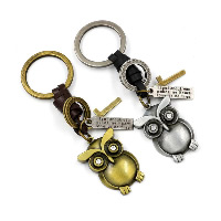 Key Chain, Zinc Alloy, med Koskind, Owl, forgyldt, med bogstavet mønster & med rhinestone, flere farver til valg, 26x40mm, 110mm, Solgt af Strand