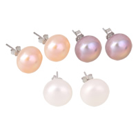 Freshwater Pearl øreringe, 925 Sterling Sølv, med Ferskvandsperle, ægte sølv forgyldt, naturlige, flere farver til valg, 11-11.5mm, Solgt af par