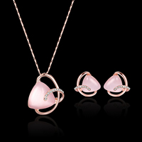 Cat Eye Jewelry Set earring & necklace Zinc Alloy with iron chain & Cats Eye stainless steel post pin rose gold color plated bar chain & with rhinestone lead & cadmium free  Length Approx 15.5 Inch Sold By Set