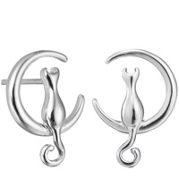 Ottone stallone orecchino, Gatto, placcato argento vero, per la donna, assenza di piombo & cadmio, 12x10mm, Venduto da coppia