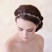 Diadema de Novia, aleación de zinc, con Cinta de satén, chapado en color dorado, para novia & con diamantes de imitación, libre de plomo & cadmio, 80-100mm, Vendido por UD