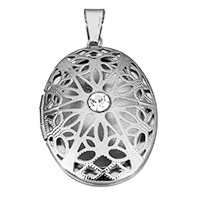 Zinc Alloy Locket Vedhæng, Stainless Steel, Flad Oval, med rhinestone & hule, oprindelige farve, 26x38x11mm, Hole:Ca. 5x9mm, Indvendig diameter:Ca. 18x27mm, Solgt af PC