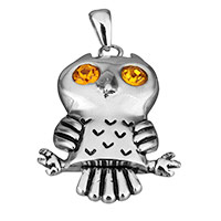 Rustfrit stål Animal Pendler, Stainless Steel, Owl, emalje & med rhinestone, oprindelige farve, 26x35x8mm, Hole:Ca. 3x6mm, Solgt af PC