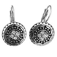 Stainless Steel Lever Terug Earring, Roestvrij staal, Rond plat, voor vrouw & glazuur & met strass, oorspronkelijke kleur, 14x24x12mm, Verkocht door pair