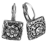 Stainless Steel Lever Terug Earring, Roestvrij staal, Plein, voor vrouw & met strass & zwart maken, 11x20x12mm, Verkocht door pair