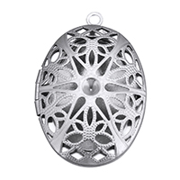 ROSTFRITT STÅL Locket hänge Inställning, Flat Oval, ihålig, ursprungliga färgen, 26x39x10mm, Hål:Ca 2mm, Innerdiameter:Ca 3mm, 19x27mm, 50PC/Lot, Säljs av Lot