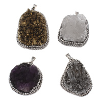 agate quartz de glace Pendentif, avec argile & alliage de zinc, pepite, Placage de couleur platine, le style Druzy, 31.5x42x21-34.5x47.5x18mm, Trou:Environ 4x7mm, Vendu par PC