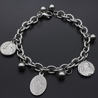 Unisex Bracelet, Acier titane, ovale plat, bijoux Christian & avec le motif de lettre & pour homme, couleur originale, 170mm, Vendu par Environ 6.5 pouce brin