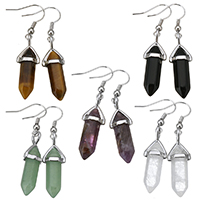 Gemstone Earrings, misto de pedras semi-preciosas, with cobre, cromado de cor prateada, materiais diferentes para a escolha, 48mm, 10x30x8mm, vendido por par