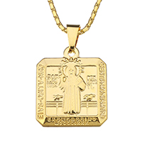 Unisex Ketting, Roestvrij staal, met 2lnch extender keten, Plein, gold plated, uniseks & Christian Jewelry & box ketting & met brief patroon, 25x30mm, 2mm, Per verkocht Ca 19 inch Strand