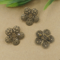 Apprêts broche en laiton, avec fer, fleur, Plaqué de couleur de bronze antique, protéger l'environnement, sans nickel, plomb et cadmium, 15x26mm, 20PC/sac, Vendu par sac