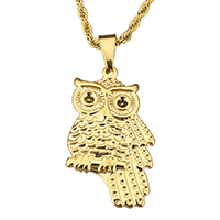 unisex Halsband, ROSTFRITT STÅL, Owl, guldfärg pläterade, Rope Chain, 23x40mm, 3mm, Innerdiameter:Ca 2mm, Såld Per Ca 19 inch Strand