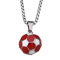 Unisex Ketting, Roestvrij staal, Voetbal, uniseks & box ketting & glazuur, oorspronkelijke kleur, 14.5x18mm, 2mm, Lengte Ca 17 inch, 5Strand/Lot, Verkocht door Lot