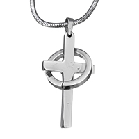 Unisex halskæde, Stainless Steel, Indpakket Cross, slange kæde, oprindelige farve, 24x44mm, 2.5mm, Solgt Per Ca. 18 inch Strand