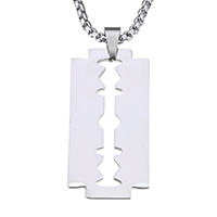 acier inoxydable collier de chandail, Razor Blade, unisexe & chaîne de boîte, couleur originale, 23x45mm, 3mm, Longueur Environ 23 pouce, 5brintoron/lot, Vendu par lot