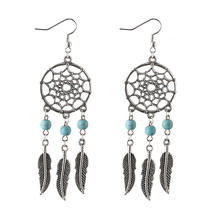 Turkoois oorbellen, Zinc Alloy, met Synthetische Turquoise, antiek zilver plated, lood en cadmium vrij, 85mm, Verkocht door pair