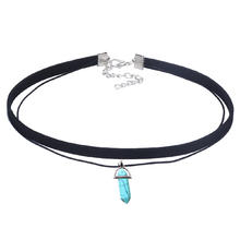 Lagdelt choker, Klud, med Vokset Hamp Cord & Syntetisk Turkis & Zinc Alloy, med 5cm extender kæde, bly & nikkel fri, 350x40mm, Solgt Per Ca. 13.5 inch Strand