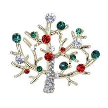 Broches de Navidad, aleación de zinc, Árbol de Navidad, chapado en color dorado, Joyas de Navidad & con diamantes de imitación, libre de plomo & cadmio, 46x46mm, Vendido por UD