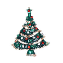 Spille di Natale, lega in zinco, Albero di Natale, placcato oro rosa, Gioielli di Natale & con strass, assenza di piombo & cadmio, 43x34mm, Venduto da PC