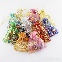 Jewelry Pouches Bags Organza Rectangle with flower pattern & gold accent Sold By Lot