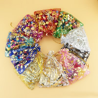 Jewelry Pouches Bags Organza Rectangle with flower pattern & gold accent Sold By Lot