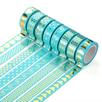 Dekorative Tape, Papir, Sticky & blandet & guld accent, 15mm, 10pc'er/Bag, Ca. 10m/PC, Solgt af Bag