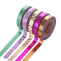 Dekorative Tape, Papir, Sticky & blandet & guld accent, 8mm, 5pc'er/Bag, Ca. 10m/PC, Solgt af Bag