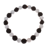 Unisex armbånd, Natural White Turquoise, med Lava, Runde, 8mm, 23pc'er/Strand, Solgt Per Ca. 7 inch Strand