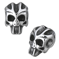 Stainless Steel European Pärlor, ROSTFRITT STÅL, Skull, svärta, 7.50x10x8mm, Hål:Ca 3mm, 10PC/Lot, Säljs av Lot