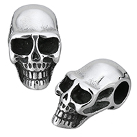 Stainless Steel European Pärlor, ROSTFRITT STÅL, Skull, svärta, 10.50x11.50x19mm, Hål:Ca 5.5mm, 10PC/Lot, Säljs av Lot