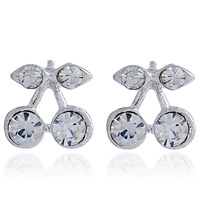 Lo zinco in lega Stud Earring, lega in zinco, with cubico zircone, in acciaio inox Inserisci, Ciliegia, placcato color argento, per la donna, assenza di piombo & cadmio, 11x12mm, Venduto da coppia