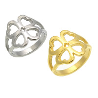 Unisex Vingerring, Roestvrij staal, Four Leaf Clover, plated, uniseks & verschillende grootte voor keus & hol, meer kleuren voor de keuze, 15mm, Verkocht door PC