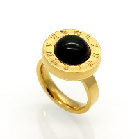 El anillo de dedo unisex, acero inoxidable, con Ágata negra, chapado en color dorado, natural & con número romano & unisexo & diverso tamaño para la opción, 13mm, Vendido por UD