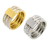 Unisex Finger Ring Stainless Steel with Rhinestone Clay Pave plated 10mm Sold By PC