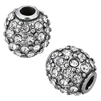 Billes en acier inoxydable, tambour, avec strass & noircir, 10mm, Trou:Environ 3mm, 10PC/lot, Vendu par lot