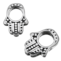 Stainless Steel narukvice Pronalaženje, Nehrđajući čelik, Hamsa, pocrniti, 11x15x4mm, Rupa:Približno 1.5mm, Unutarnji promjer:Približno 6mm, 10računala/Lot, Prodano By Lot