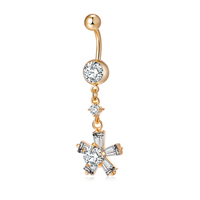 Belly Ring Ottone, with acciaio inox, Fiore, placcato oro vero, con zirconi cubici & sfaccettati, assenza di nichel,piombo&cadmio, 49x14mm, Venduto da PC