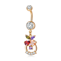 Belly Ring Ottone, with acciaio inox, placcato oro vero, Micro spianare cubic zirconia & con zirconi cubici & sfaccettati, assenza di nichel,piombo&cadmio, 41x12mm, Venduto da PC