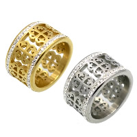 Unisex finger ring, ROSTFRITT STÅL, med rhinestone lera bana, plated, olika storlek för val & ihålig, fler färger för val, 12mm, Säljs av PC