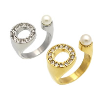 Edelstahl Manschette Fingerring, mit Glasperlen, plattiert, unisex & verschiedene Größen vorhanden & mit Strass, keine, verkauft von PC