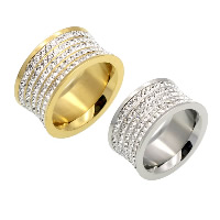 Unisex Vingerring, Roestvrij staal, met strass klei pave, plated, uniseks & verschillende grootte voor keus & met strass, meer kleuren voor de keuze, 11mm, Verkocht door PC